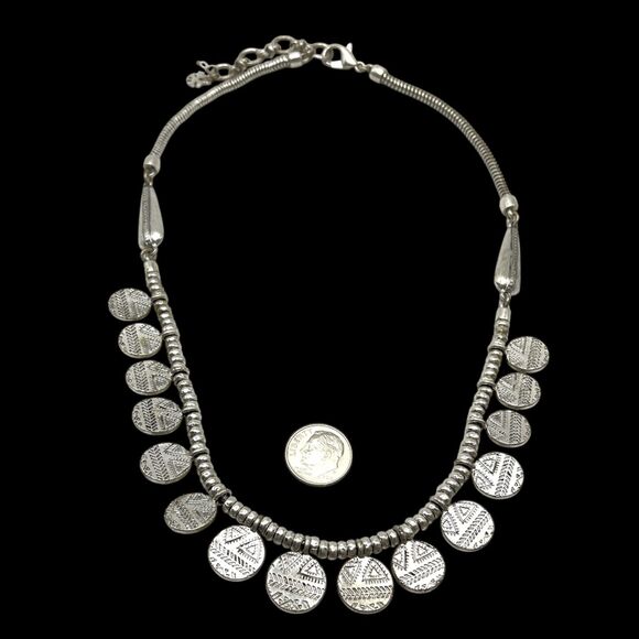 Lucky Brand Necklace Silver Tone Faux Pearl Cabochon Charms Dangle Reversible - Picture 6 of 11